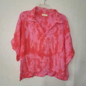 STARK X Pink Tie Dye V Neck Cotton Gauze Jojo Shirt Top Womens M‎ Made In USA